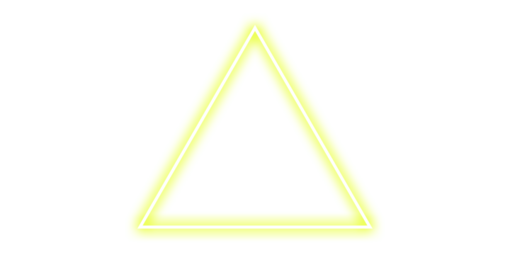 Yellow neon triangle frame glowing light border outline on transparent background - Powered by Adobe