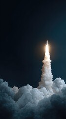 Night Launch of Space Rocket Leaving a Trail of Smoke Against Dark Sky