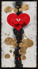 Abstract Love: Two Birds Meet at a Heart's Edge with Gold Accents on Textured Background