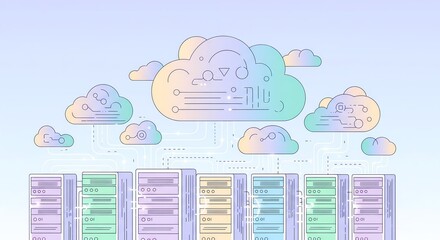 Cloud servers seamlessly connect in modern data center illustration
