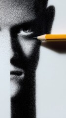 Half-Drawn Portrait with Pencil: Creative Art Technique Showcasing Precision and Detail in Black and White