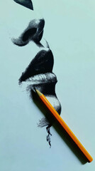 Pencil Drawing of Lips and Nose - Detailed Artistic Illustration with Yellow Pencil