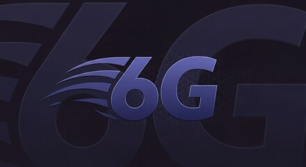 6G network technology concept with a futuristic logo on a dark background. Next-generation telecommunication and high-speed mobile internet of things.