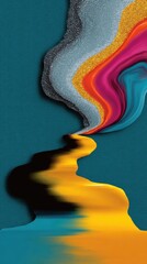 Vibrant Abstract River Flowing Through Textured Landscape with Bold Colors