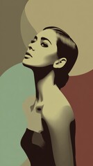 Stylish Minimalist Art Deco Portrait of Elegant Woman in Profile View