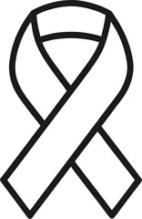 Awareness ribbon black line icon. Symbol of support for cancer, health, and social causes. Vector illustration for solidarity, charity campaign, and hope. Medical sign.