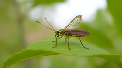 Fototapeta premium Roesel's Katydid on Leaf in Springtime
