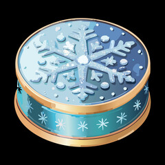 Circular Aqua Blue Snow Flake Ornament or Icon with Detailed White Star Pattern Design