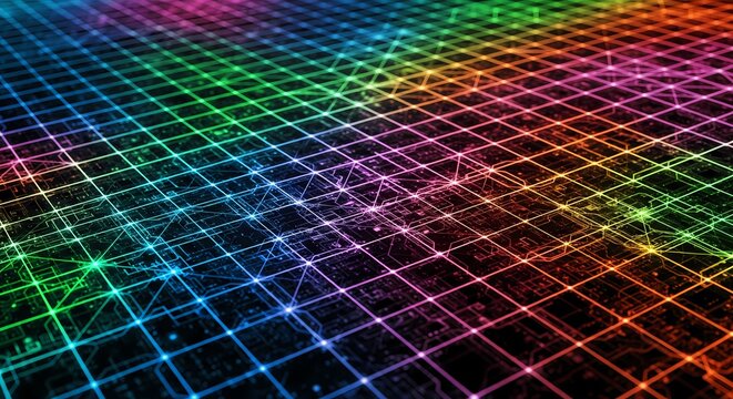 Vibrant colorful futuristic network grid background for digital innovation