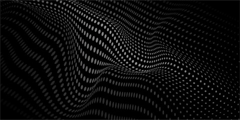 Abstract Digital Wave Pattern With Dot Grid On A Black Background