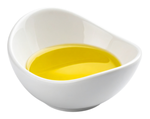 yellow olive oil on white curve bowl isolated on white background