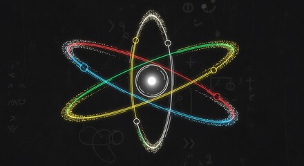 Vibrant atom model with colorful electron orbits for innovative designs