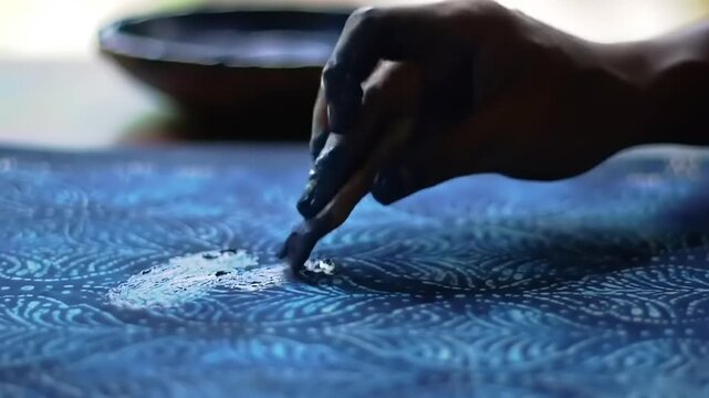 Hand painting batik fabric with dye.