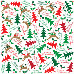 Christmas seamless pattern with reindeer and tree 
