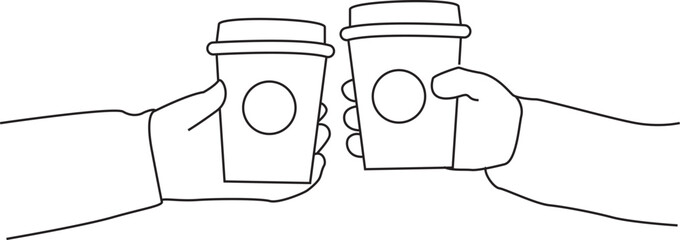friends hand holding Coffee line art vector.