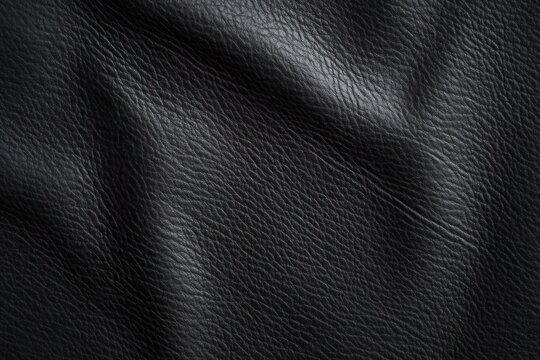 close-up of black leather texture with soft folds, fine grain, subtle highlights and deep shadows conveying a sleek, luxurious, tactile mood