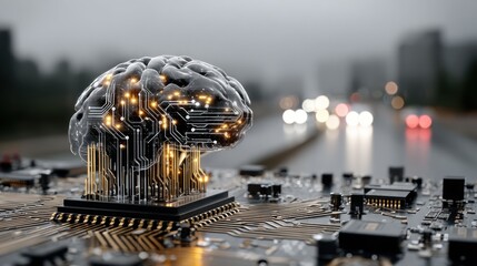 Artificial intelligence brain concept, futuristic technology, connected network, circuit board,