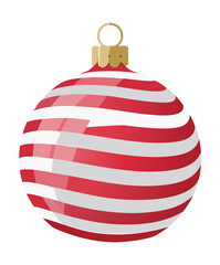 Striped Red and White Glossy Christmas Ball Ornament for Classic Holiday Tree Decoration