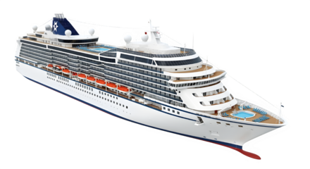 Cruise ship isolated on transparent background, a luxurious way to travel and see the world