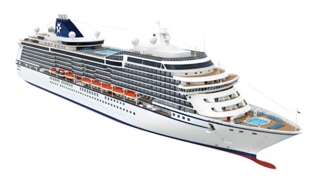 Cruise ship isolated on transparent background, a luxurious way to travel and see the world