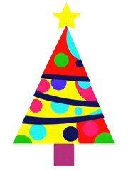 Pop Art Christmas Tree, with bold colors and graphic patterns, transparent background.