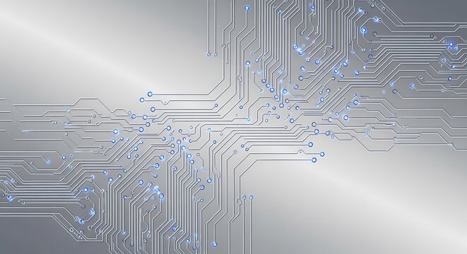 Innovative technology background with circuit design and cool silver tones