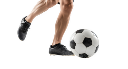 Soccer player kicking ball isolated on transparent background, a symbol of sport and athleticism