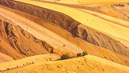 Aerial view of earthy textured hills with varying color