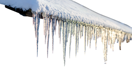 Close-up of icicles hanging from a snow-covered edge, glistening in sunlight