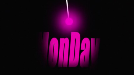 Glowing colorful neon text day of Monday, Name of the day of the week Sunday neon with glowing text animation, New modern digital neon shine week name text icon animation on black background