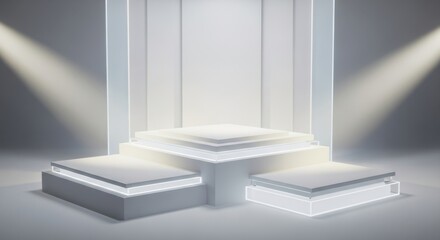 Minimalist Modern Platform Display Stages with Soft Lighting for Product Showcase