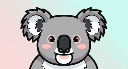 Obraz premium Adorable cartoon koala bear with fluffy ears and cute expression looking directly.