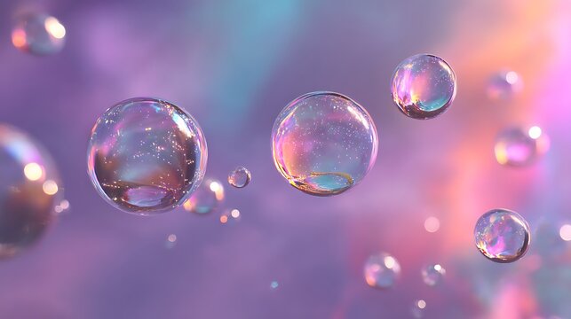 Abstract background with bubbles floating in a pastel purple and pink gradient design concept art