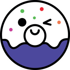 Illustration of cute donut with a wink isolated on white background, sweet and delicious