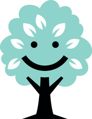 Illustration of cute tree with smiling face isolated on white background
