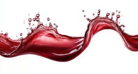 dynamic crimson liquid wave splash with droplets on white background conveying energy and elegance
