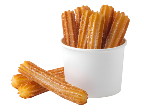 Churros in takeaway paper isolated on transparent png