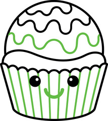 Illustration of cute cupcake with green icing isolated on white background for design