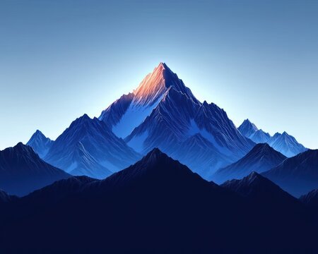 majestic layered blue mountain range with sunlit summit at dawn, serene tranquil and awe-inspiring - Powered by Adobe