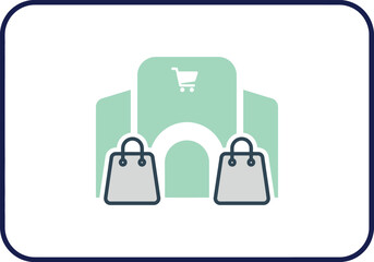 Illustration of shopping center with bags isolated on white background for retail business