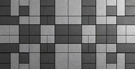monochrome rectangular textured tile grid wall in varied gray tones with minimalist geometric pattern conveying a calm orderly modern mood