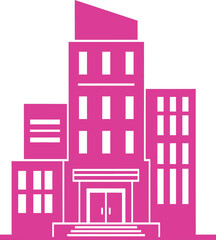 Illustration of modern building with pink facade isolated on white background, vector illustration