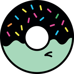 Illustration of cute donut with colorful sprinkles and mint icing isolated on white background