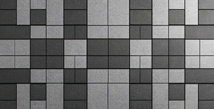 monochrome rectangular textured tile grid wall in varied gray tones with minimalist geometric pattern conveying a calm orderly modern mood