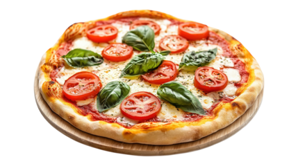 Margherita Pizza with Tomato and Basil isolated on a transparent background