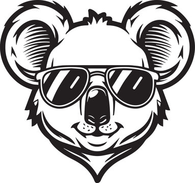 Cool Koala's Portrait: A black and white vector art design features a cool koala bear with sunglasses, conveying a sense of laid-back charm and relaxed attitude.