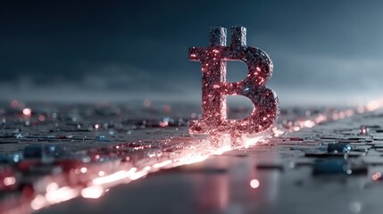 Bitcoin Digital Currency Symbol Illuminated in Cyber Futuristic Style Crypto Artwork