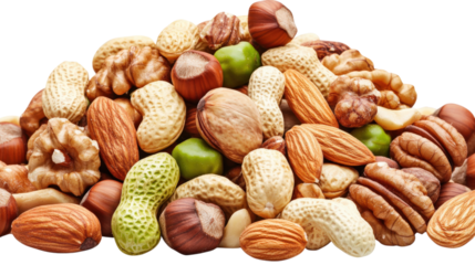 Mixed Nuts Pile isolated on a transparent background