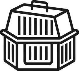 Black plastic and metal box with a simple black and white house in a vector illustration.
