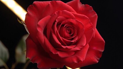 Red rose close-up, capturing the delicate details of its petals against a dark backdrop